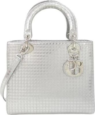 Dior Pre-owned Lady Dior Metallic Leather Handbag - Dames - Vintage Handtas - Grijs - ONE Size - Vintage