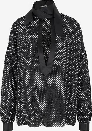 Tom Ford Bluse mit Schluppe und Fledermaus&auml;rmeln aus Seide