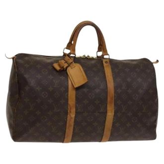 Louis Vuitton Tweedehands Canvas Louis Vuitton tassen - Dames - Vintage Weekendtas - Bruin - ONE Size - Leer - Vintage
