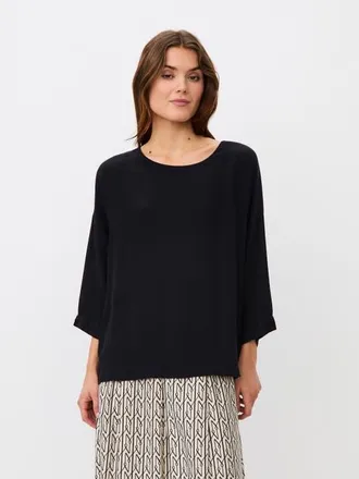 Masai Mabecca Round Neck Draped Blouse in Black at Nordstrom, Size X-Large
