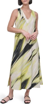 DKNY Print Panel Sleeveless Maxi Dress in Linen Mult at Nordstrom, Size X-Small
