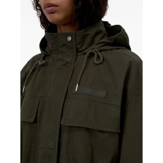 Closed Cotton with Hood and Flap Pockets Parka Coat - Green
