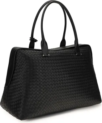 Bottega Veneta Mens Duffels Travel Bag Nappa Black-Silver Lamb Leather Shoulder Black/silver