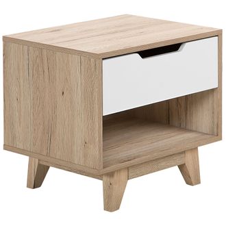 Beliani Beliani - Mesita De Noche De Madera Clara Con 1 Caj&oacute;n Blanco Estante Abierto Dormitorio Spencer