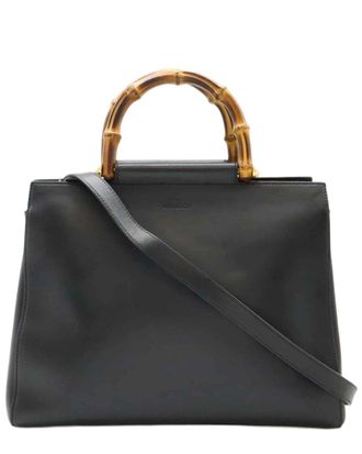 Gucci Black Calfskin Bamboo Top Handle Bag (Authentic Pre-Loved)