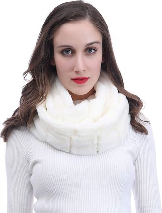 Lina & Lily Faux Fur Winter Double Loop Snood Scarf (White)