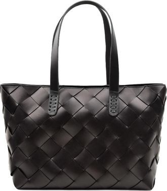 Dragon Diffusion Elegante Geweven Crossover Tas Zwart - Dames - Shoppers - Zwart - ONE Size - Leer - Tassen