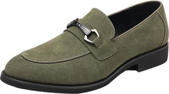 Generic Mens Suede Bit Loafers Slip On Casual Shoes for Men Fashion Horsebit Detail Leather Footwear in Big Sizes(Green,10.5)