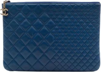 Chanel Pre-owned Vintage Quilted Clutch - Dames - Vintage Clutch - Blauw - ONE Size - Leer - Vintage