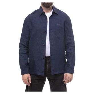 Fay Linnen Shirt Jacket - Heren - Zomerjassen - Blauw - XL - Linnen - Jassen