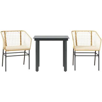 vidaXL Juego De Comedor Jard&iacute;n 3 Piezas Cojines Rat&aacute;n Sint&eacute;tico Marr&oacute;n Vidaxl