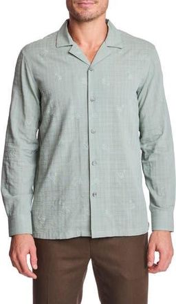 Paisley & Gray Parker Trim Fit Linen Blend Button-Up Shirt in Green Embroidered Flowers at Nordstrom Rack, Size Xxx-Large