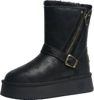 Generic Women winter snow boots with thick fleece and warm midsole anti slip and cold resistant zipper cotton boots (Black,4.5)