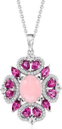 Ross-Simons Pink Opal and Rhodolite Garnet Pendant Necklace With. White Topaz in Sterling Silver