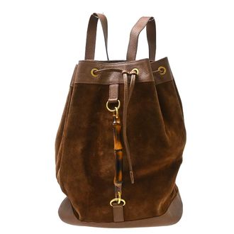 Gucci Vintage Bamboo Suede Brown Suede Backpack Bag (Pre-Owned)