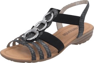 Remonte Riemchensandale REMONTE, Damen, Gr. 36, schwarz (schwarz, grau), Lederimitat, Schuhe Riemchensandale, Keilabsatz, Sommerschuh, Sandalette mit Gummiz&uuml;g