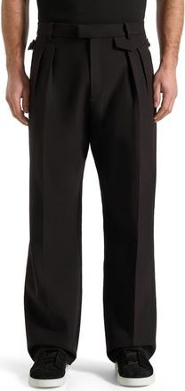Mani&egrave;re De Voir Pierre Relaxed Fit Pleated Tailored Trousers in Black at Nordstrom, Size 34