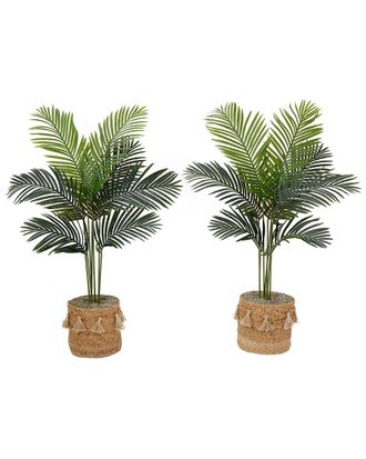 Nearly Natural Set Of Two 4Ft Artificial Paradise Palm Trees With Handmade Tassel Basket Diy Kit