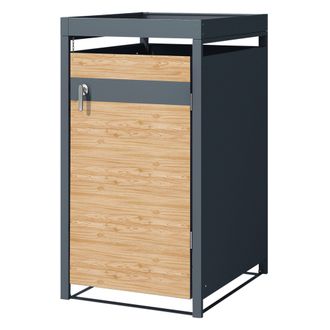 ML Design Ml-design Cobertizo De Exterior Para 1 Cubo De Basura De 240l 68x80x124 Cm Antracita Con Aspecto De Madera De Alerce Cubre-contenedor De Acero Con Tap