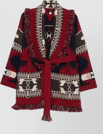 Alanui cashmere jacquard fringe belted cardigan