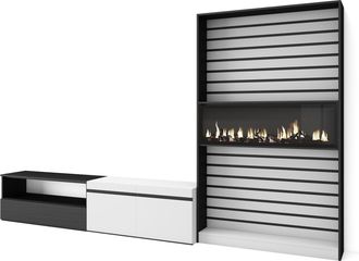 Skraut Home Skraut Home - Muebles De Sal&oacute;n Para Tv, Conjunto De Muebles Comedor, 310x186x35cm, Para Tv Hasta 80, Chimenea El&eacute;ctrica, Estilo Moderno, Blanco Y Negr