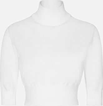 Dolce & Gabbana Cotton And Silk Cropped Sweater - Woman Sweaters And Cardigans White 46