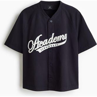 H&M Relaxed Fit Cotton Baseball Shirt in Navy Blue/academy Club House at Nordstrom, Size Xx-Large