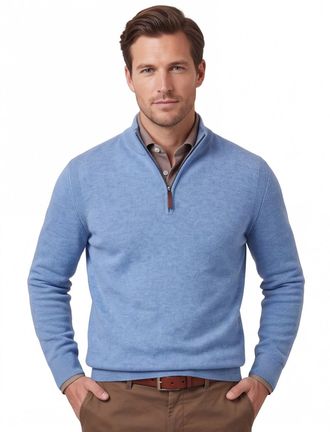 Brax Brax trui half-zip lichtblauw gem&ecirc;leerd lange mouw