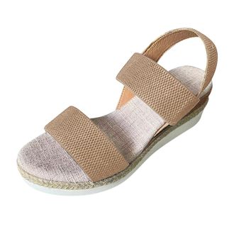 Generic Women Minimalist Wedge Sandals Fabric Slingback Vacation Sandals Summer Open Toe Platform Shoes 2 Strap Sandals Women Cute (Khaki, 5)