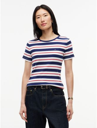 Tommy Hilfiger Womens Striped Favorite T-Shirt - Preppy Navy Multi - XXL