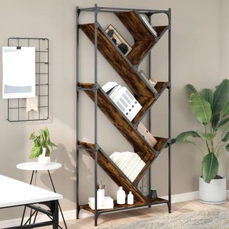 Berkfield Home Bookcase Smoked Oak 79x30x180 cm Engineered Wood & Metal in Brown | Size: 79 x 30 x 180 cm