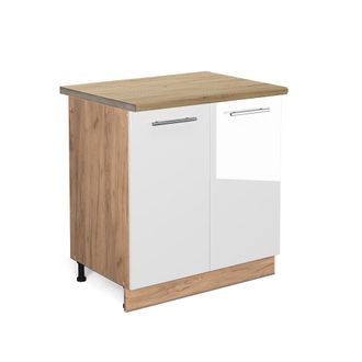 Vicco Armario Bajo Para Fregadero Fame-line, Blanco Alto Brillo, 80 Cm, Et Roble