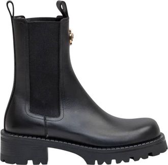 Versace La Medusa Embossed Logo Black Leather Boots, Brand Size 36 ( US Size 6 )