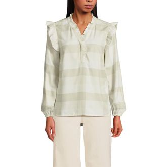 Lands End Ruffle Front Flannel Popover Blouse in Ivory/portobello Check at Nordstrom, Size X-Large