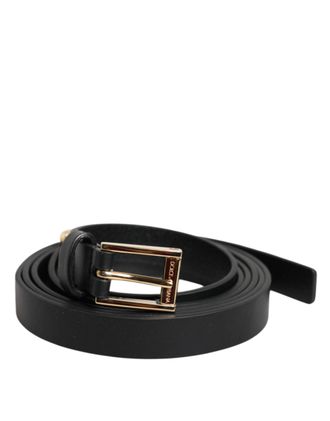 Dolce & Gabbana Black Calf Leather Gold Metal Buckle Mens Belt