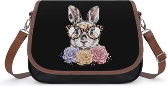 Generic Easter Bunny Leopard Printed Crossbody Bags for Women Leather Tote Bag Travel Purse Shoulder Bag for Work Shopping