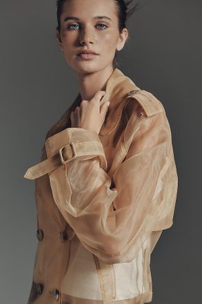 Maeve Crop Sheer Organza Trench Coat Jacket