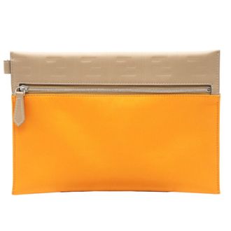 Fendi Brown Orange Nylon Leather Clutch Bag Pouch (Pre-Owned)