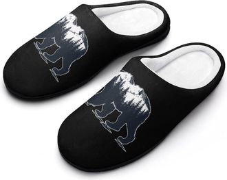 Generic Bear And Wolf in Mountains Mens Slippers Comfortable And Non-slip Cotton Slipper Shoe for House