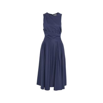 Elisabetta Franchi Midi Jurk Mouwloos Ronde Hals - Dames - Casual kleedjes - Blauw - XS - Katoen - Kleedjes