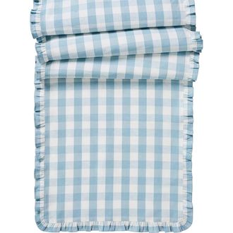 Juliska Gingham Ruffle Cotton & Linen Table Runner in Ocean at Nordstrom