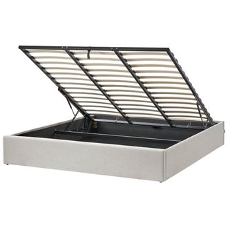 Beliani Cama Con Almacenaje Moderna Sin Cabecero Tapizada De Tela De Poli&eacute;ster Gris Claro 180 X 200 Cm Dinan