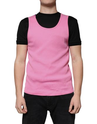 Dolce & Gabbana Mens Pink Cotton Round Neck Sleeveless T-Shirt