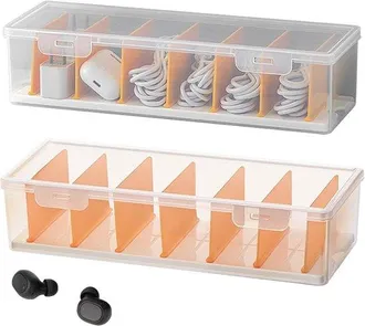OEM Juego De 2 Organizadores De Cables De Datos, Caja Para Cables, Pl&aacute;stico Transparente, Organizadores De Cables Ajustables Individualmente