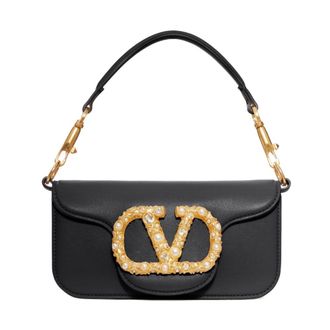 Valentino Garavani Handbags, female, Black, ONE SIZE, Black Locò Leather Shoulder Bag