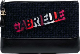 Chanel Pre-owned Womens Large Tweed And Calfskin Embroidered Gabrielle O Case Clutch - Navy Textile - One Size