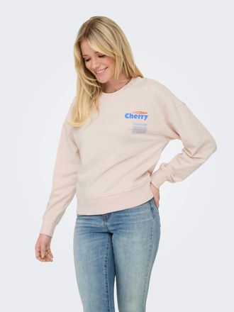Only Sweatshirt ONLY ONLPHILEA L/S FRUIT O-NECK UB SWT, Damen, Gr. XS, mauve chalk print:cherry, Sweatware, Obermaterial: 80% Baumwolle, 20% Polyester, bed