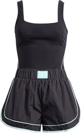 Free People FP Movement Varsity Blues Mixed Media Romper in Black Combo at Nordstrom, Size X-Small
