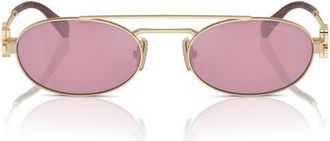 Miu Miu 53mm Oval Sunglasses in Pale Gold/dark Pink Mirror Silver Int at Nordstrom