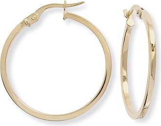 Jewelco London 9ct Gold 1.5mm Square Tube Round Hoop Earrings 25mm - ERNR02580